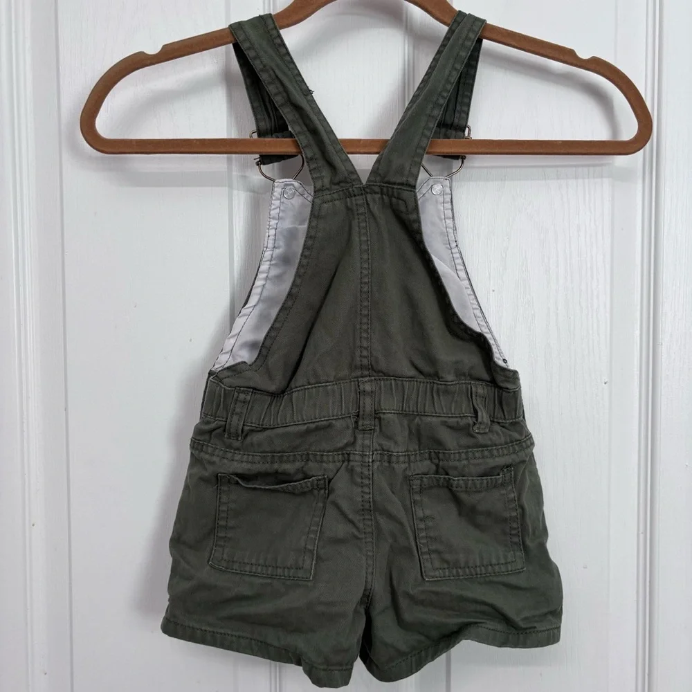 Embroidered Short Overalls | Girls 5 | Olive Green - Picture 6 of 7
